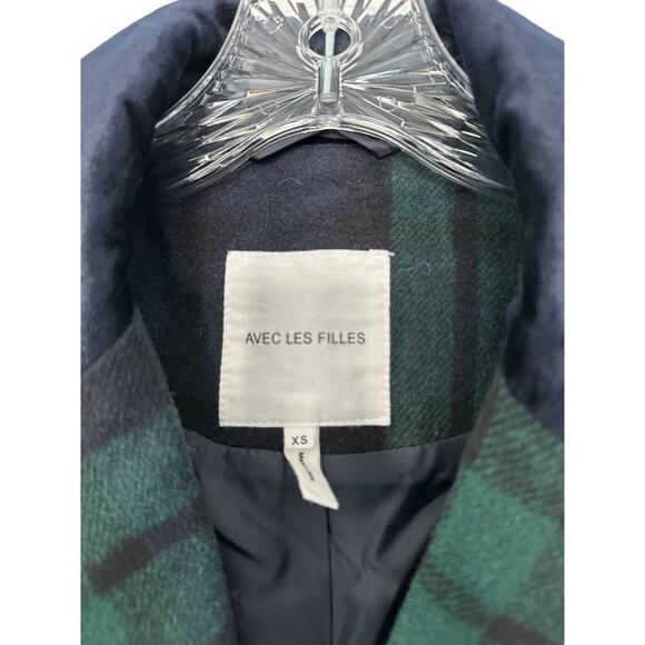 Avec Les Filles Navy Plaid Preppy Dark Academia Double Breasted Blazer Size XS - Picture 2 of 14